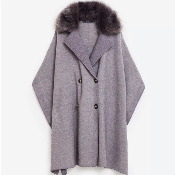 Zara Knit Cape Poncho Faux Fur Collar SMALL - Picture 8 of 13